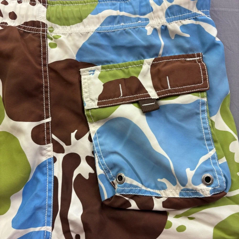 Aeropostale Mens Board Shorts Blue Brown Green Hibiscus Floral Cargo Trunks M